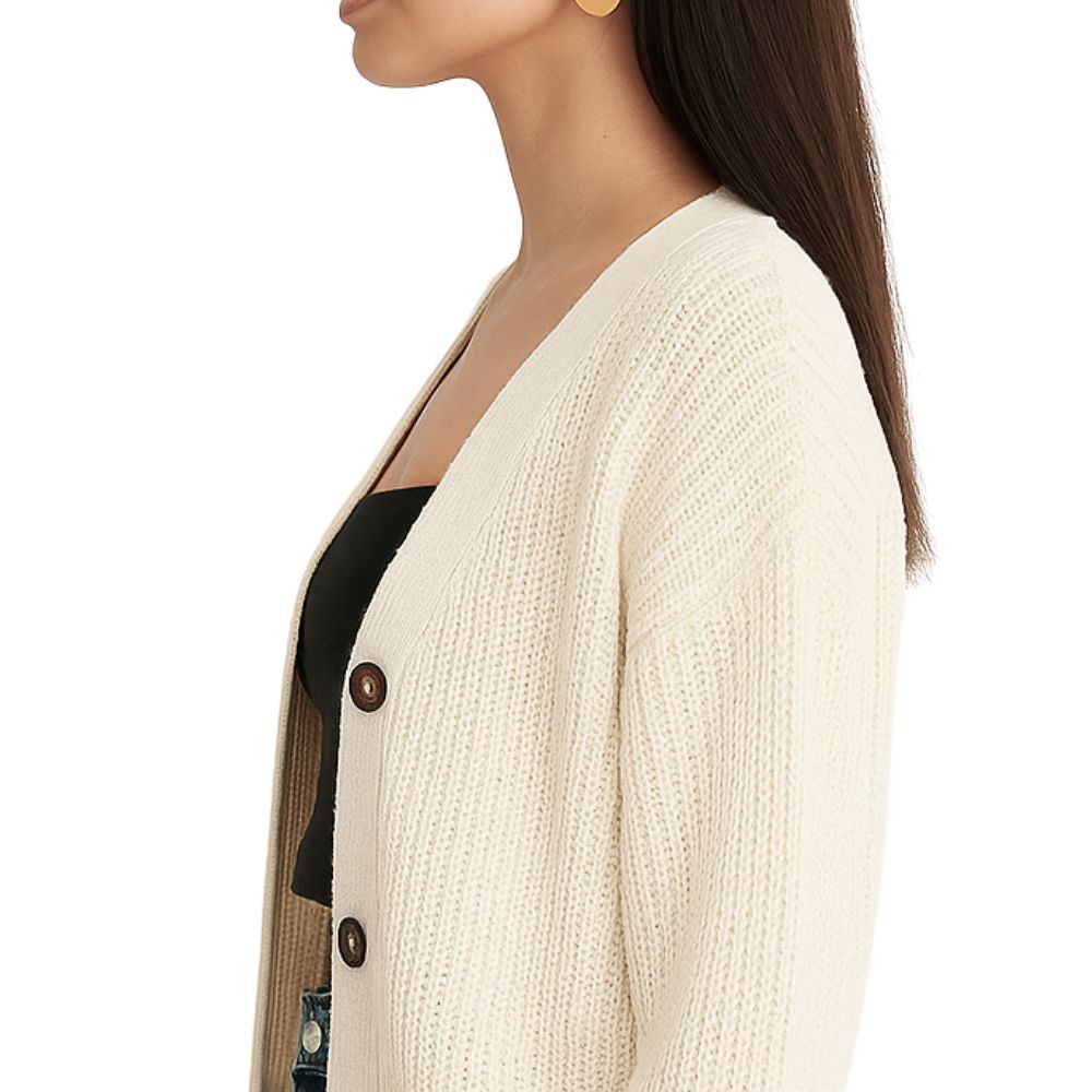 Sweater with V-Neck and Button Closure