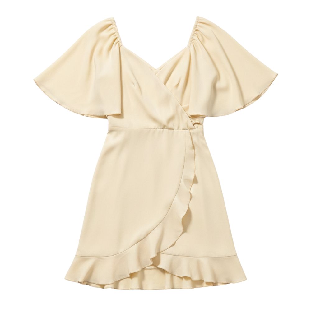 Elegant wrap-front midi dress with short sleeves