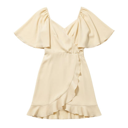 Elegant wrap-front midi dress with short sleeves