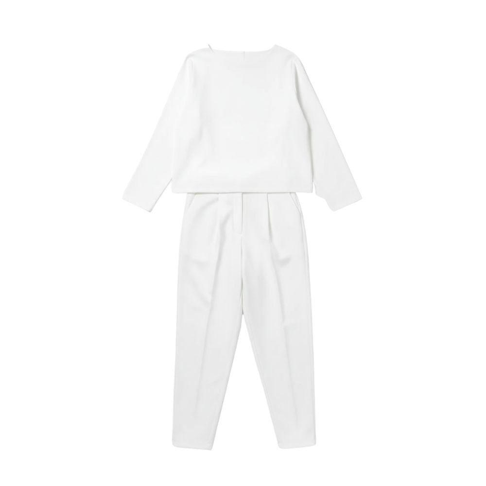 Women’s Two-Piece Set with Wide-Neck Top and Tapered Trousers