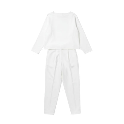 Women’s Two-Piece Set with Wide-Neck Top and Tapered Trousers