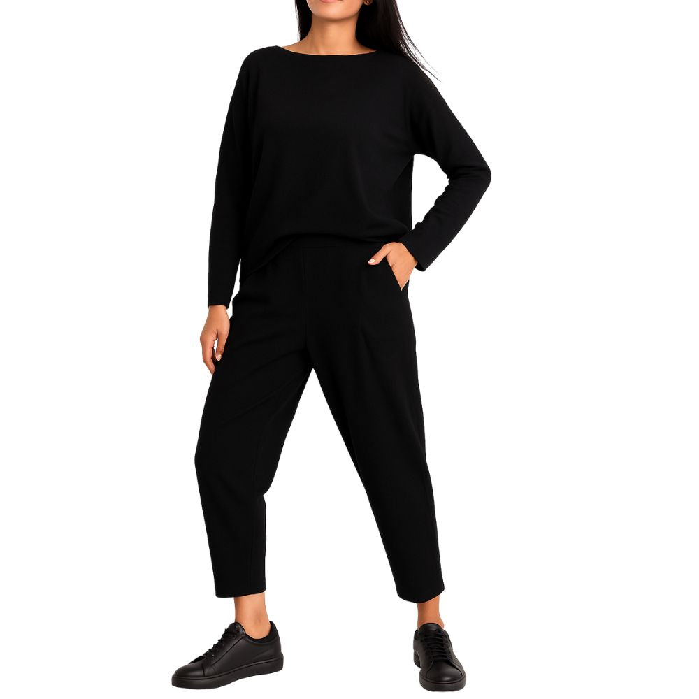 Women’s Two-Piece Set with Wide-Neck Top and Tapered Trousers