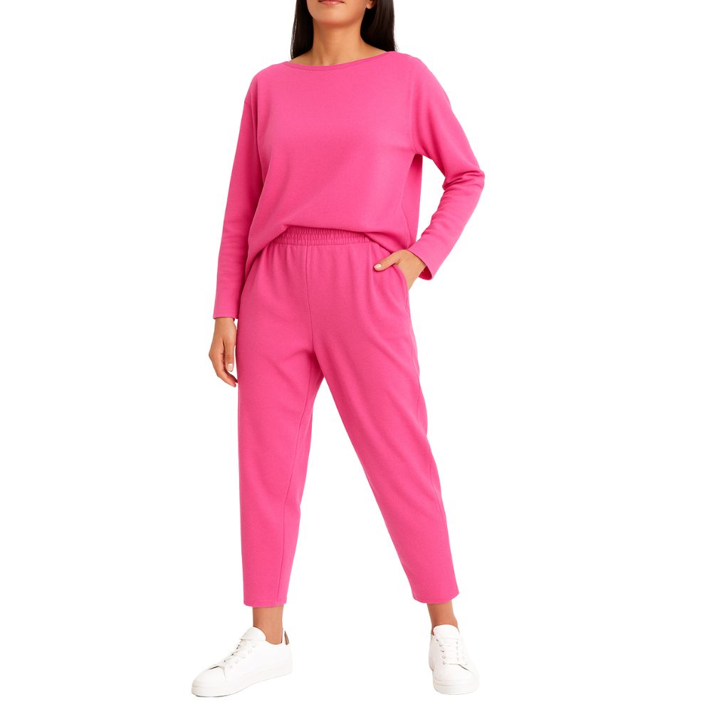 Women’s Two-Piece Set with Wide-Neck Top and Tapered Trousers