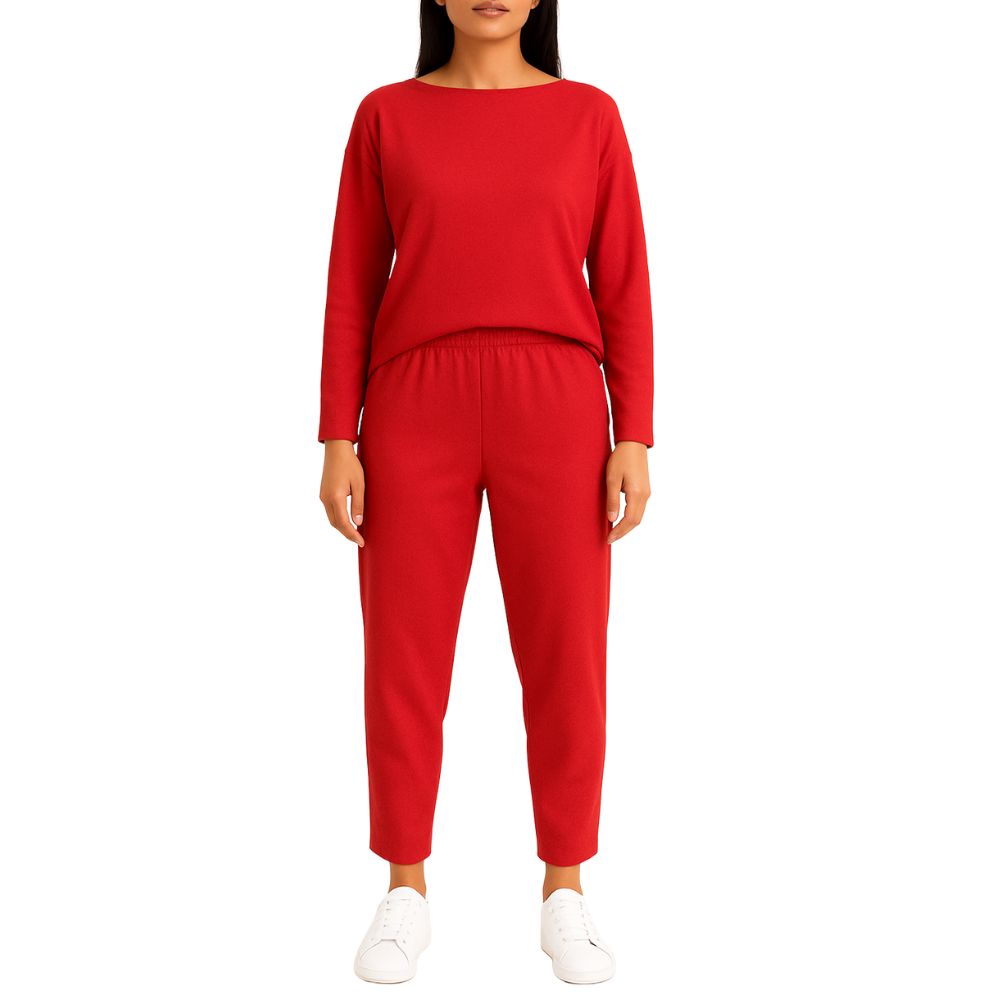 Women’s Two-Piece Set with Wide-Neck Top and Tapered Trousers