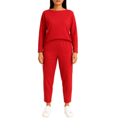 Women’s Two-Piece Set with Wide-Neck Top and Tapered Trousers