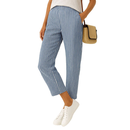 Patterned leisure trousers with elastic waistband and straight leg