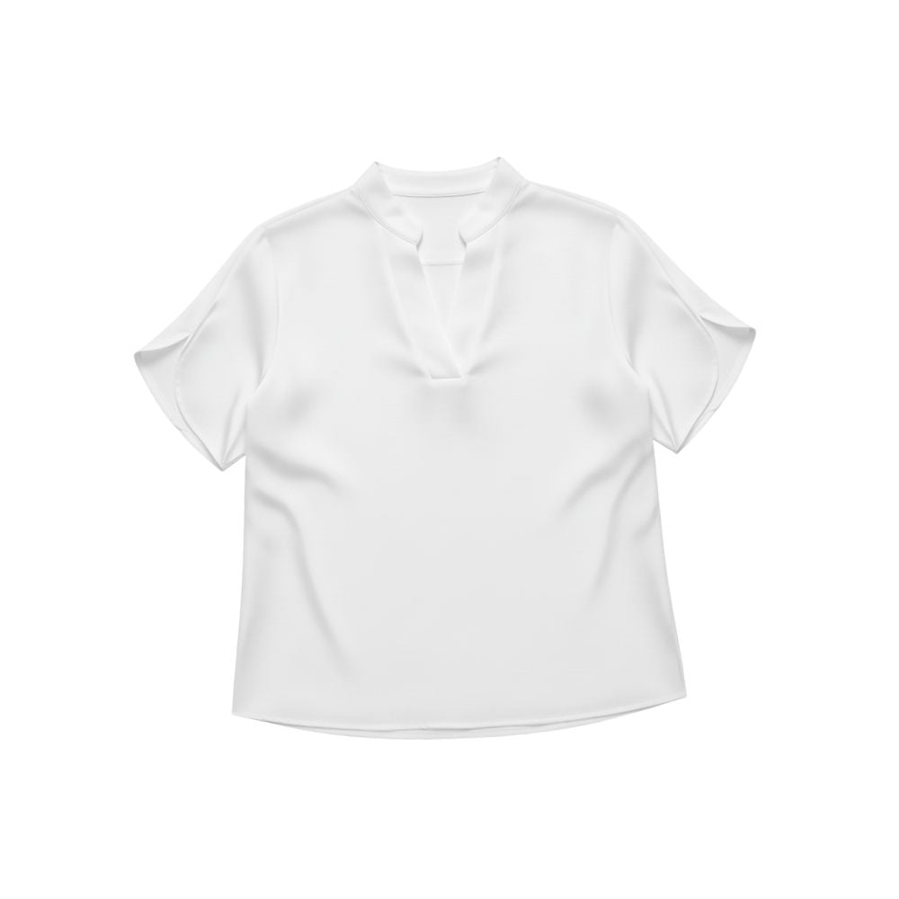 Short-sleeved top with V-neck and loose cut