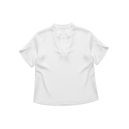 Short-sleeved top with V-neck and loose cut