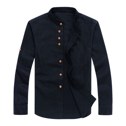 Men's long-sleeved shirt with stand-up collar