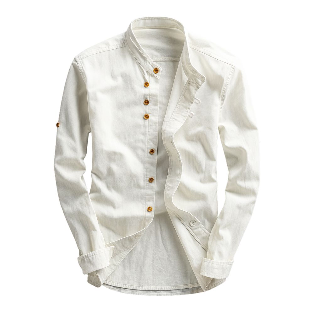 Men's long-sleeved shirt with stand-up collar