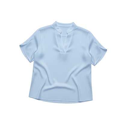 Short-sleeved top with V-neck and loose cut