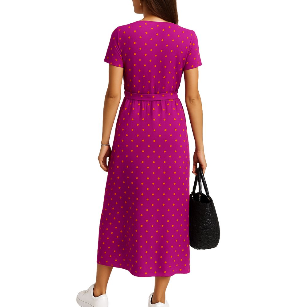 Sleeveless maxi dress with round neck and all-over pattern