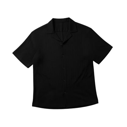 Men's short-sleeved shirt with a lapel collar and a textured surface