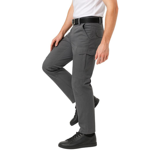 Cargo trousers with multiple pockets and belt