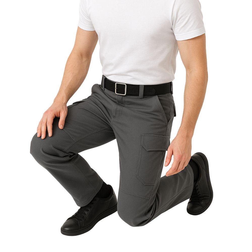 Cargo trousers with multiple pockets and belt