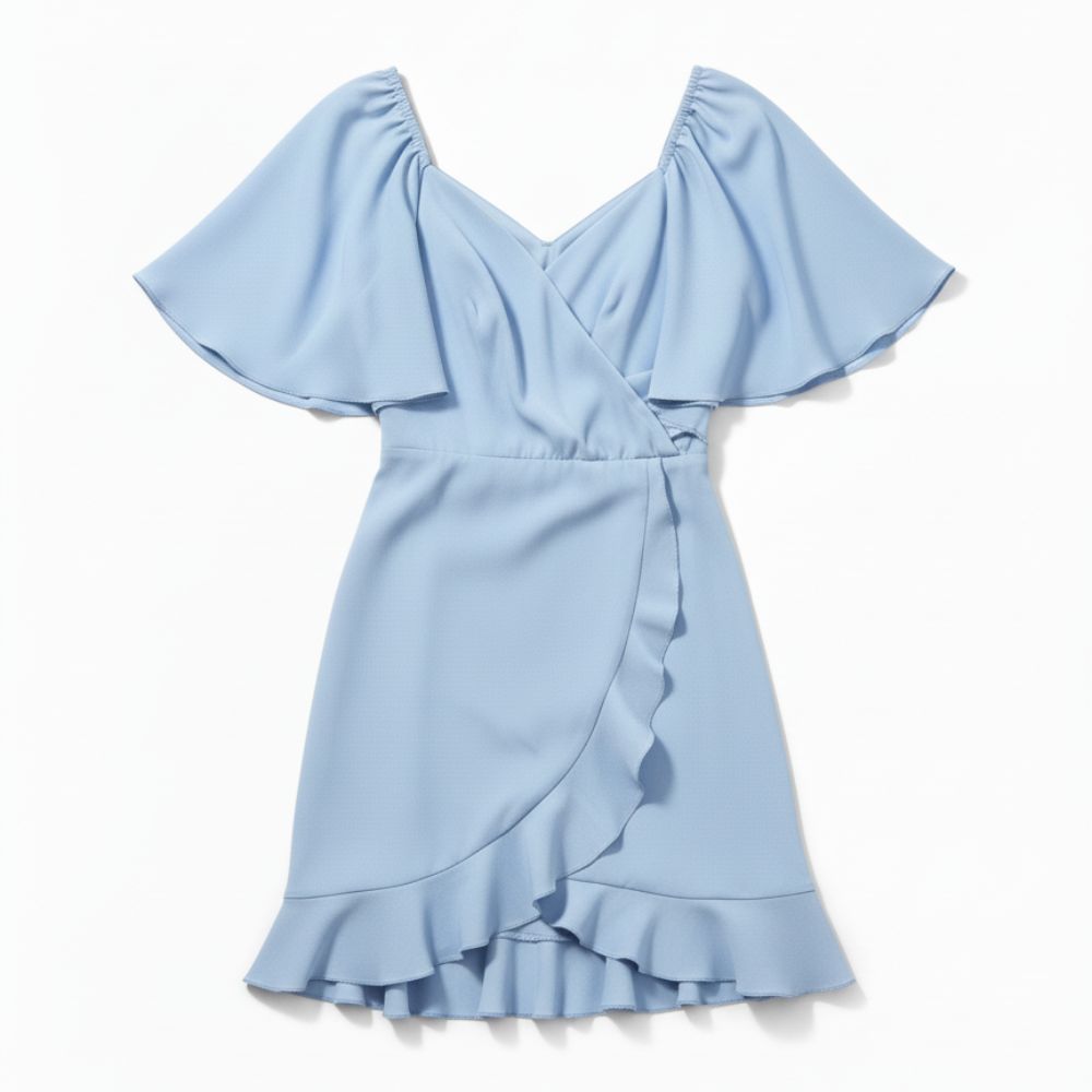 Elegant wrap-front midi dress with short sleeves