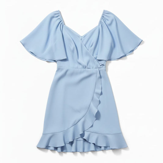 Elegant wrap-front midi dress with short sleeves