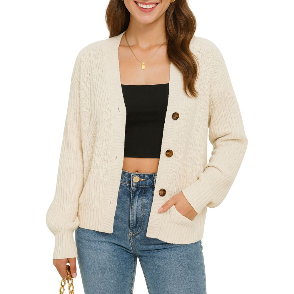 Sweater with V-Neck and Button Closure