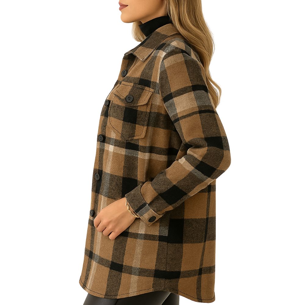 Checkered long-sleeved button-down shirt