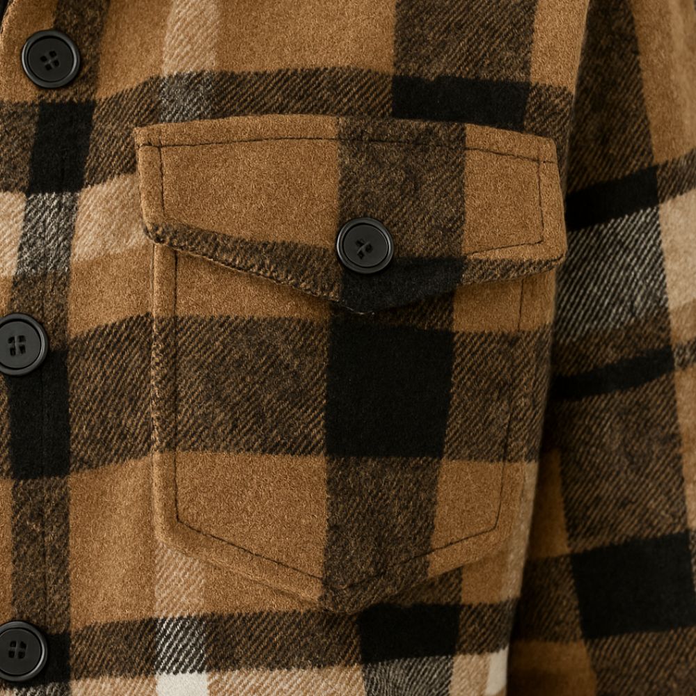 Checkered long-sleeved button-down shirt