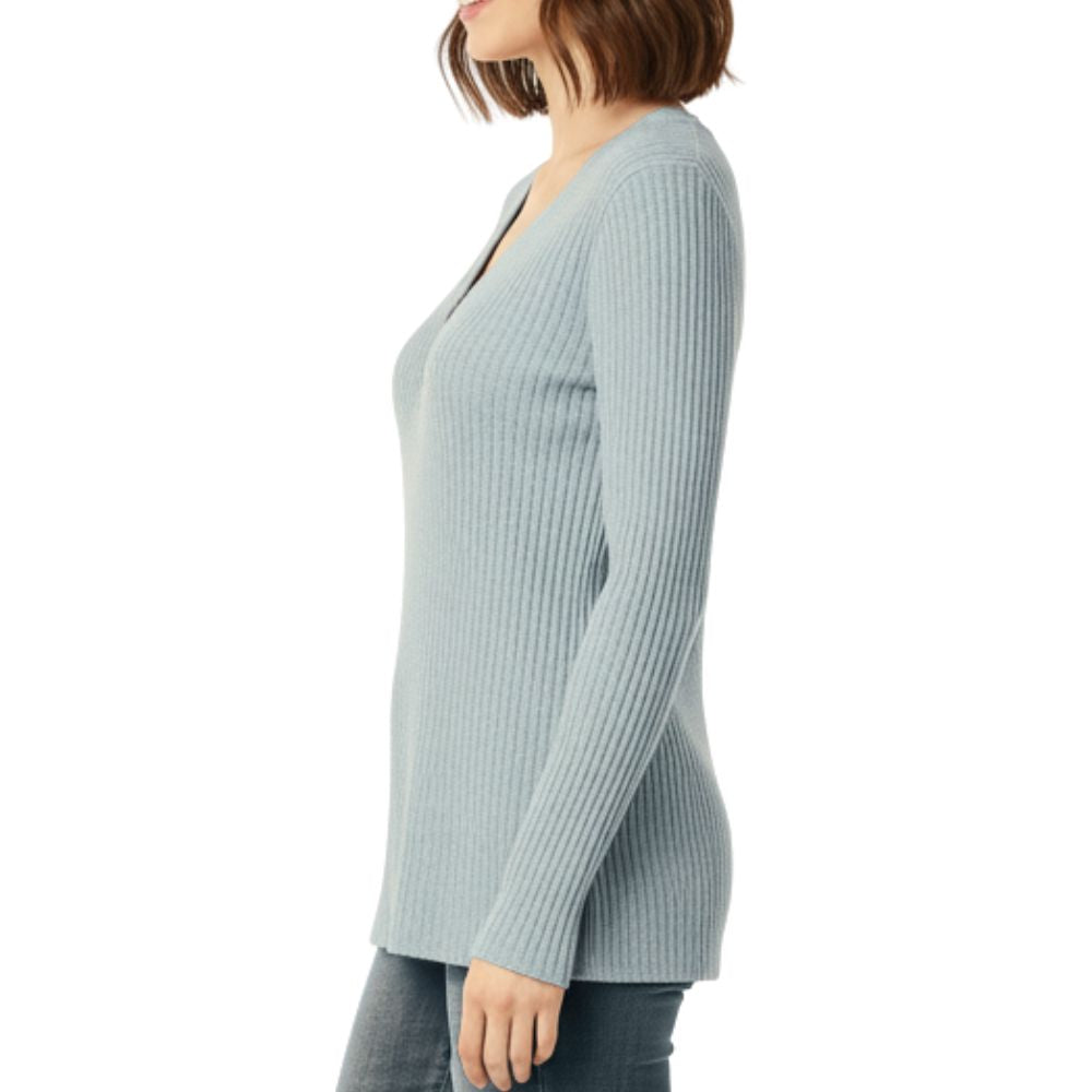 Knitted ribbed sweater with V-neck and buttons