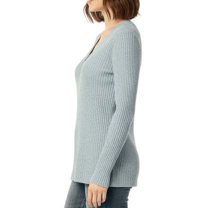 Knitted ribbed sweater with V-neck and buttons