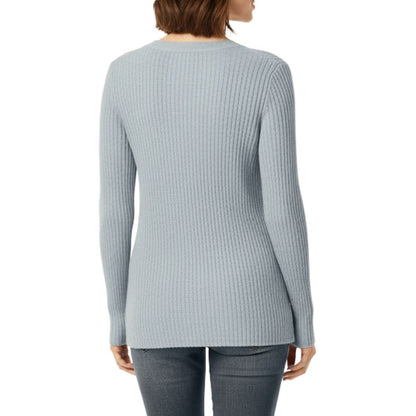Knitted ribbed sweater with V-neck and buttons