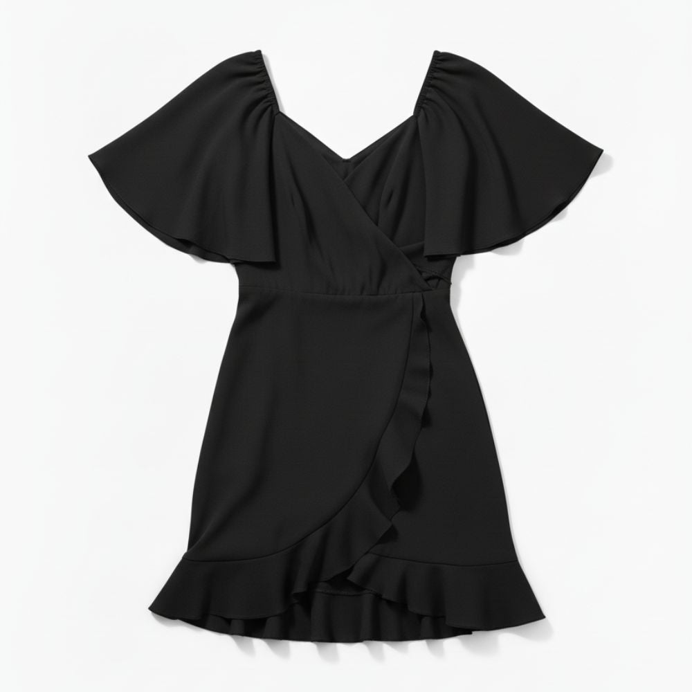 Elegant wrap-front midi dress with short sleeves