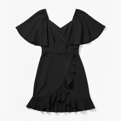 Elegant wrap-front midi dress with short sleeves