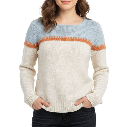 Knitted sweater with contrasting upper panel and stripe detail