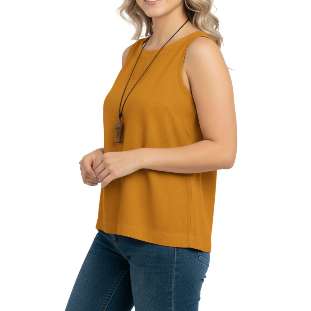 Sleeveless top with round neckline