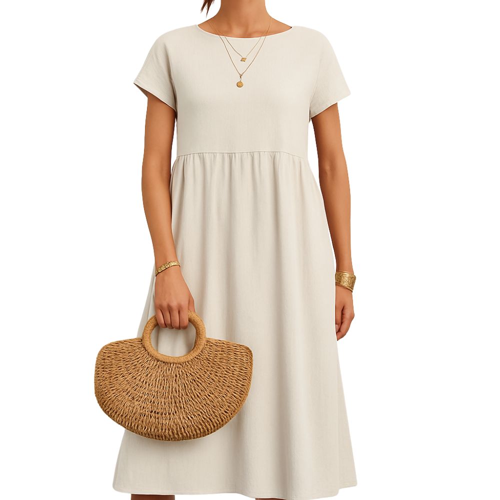 Elegant long dress with short sleeves and a loose fit