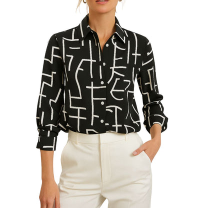 Women's blouse with pattern and button placket