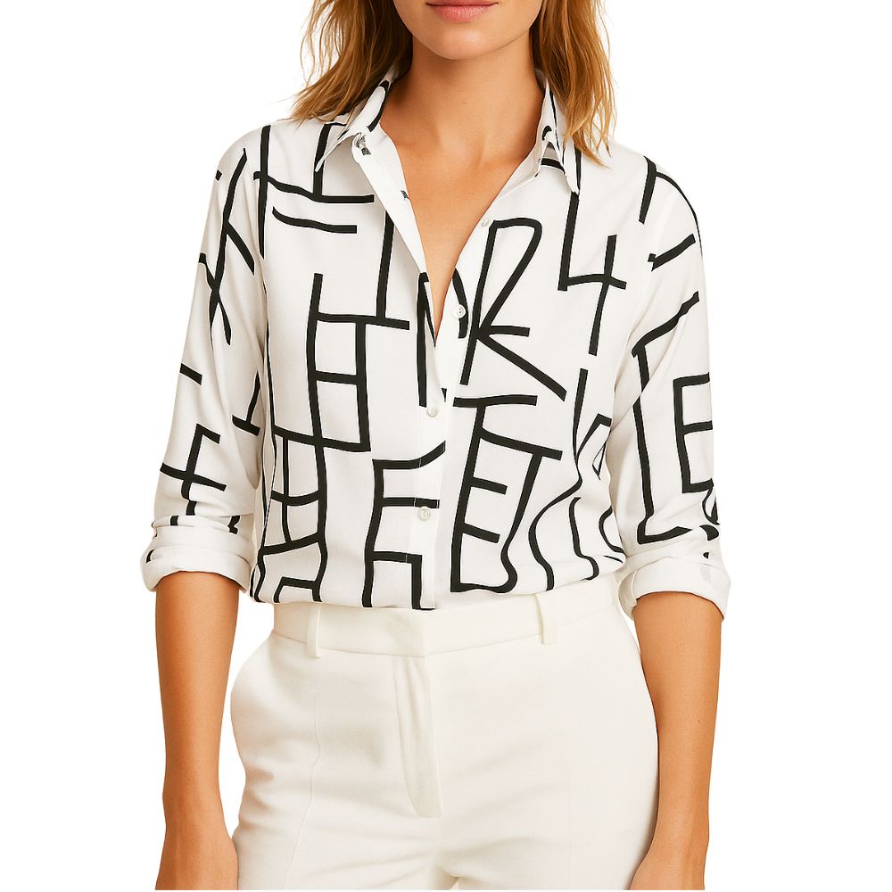 Women's blouse with pattern and button placket