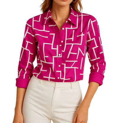Women's blouse with pattern and button placket