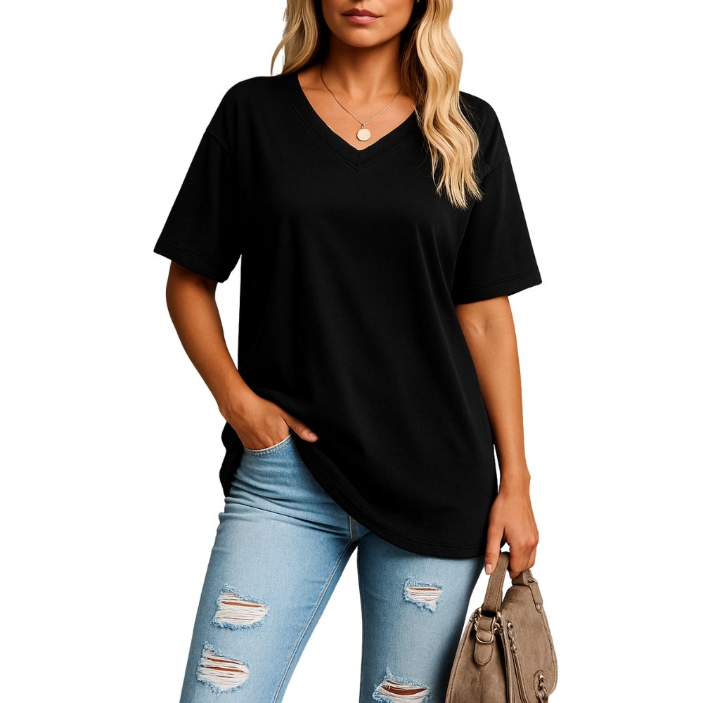 Loose-fitting V-neck T-shirt
