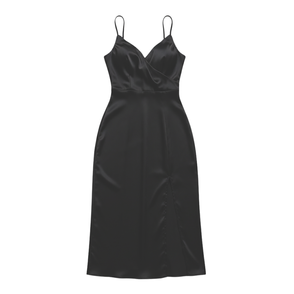 Dress with waterfall neckline and side slit