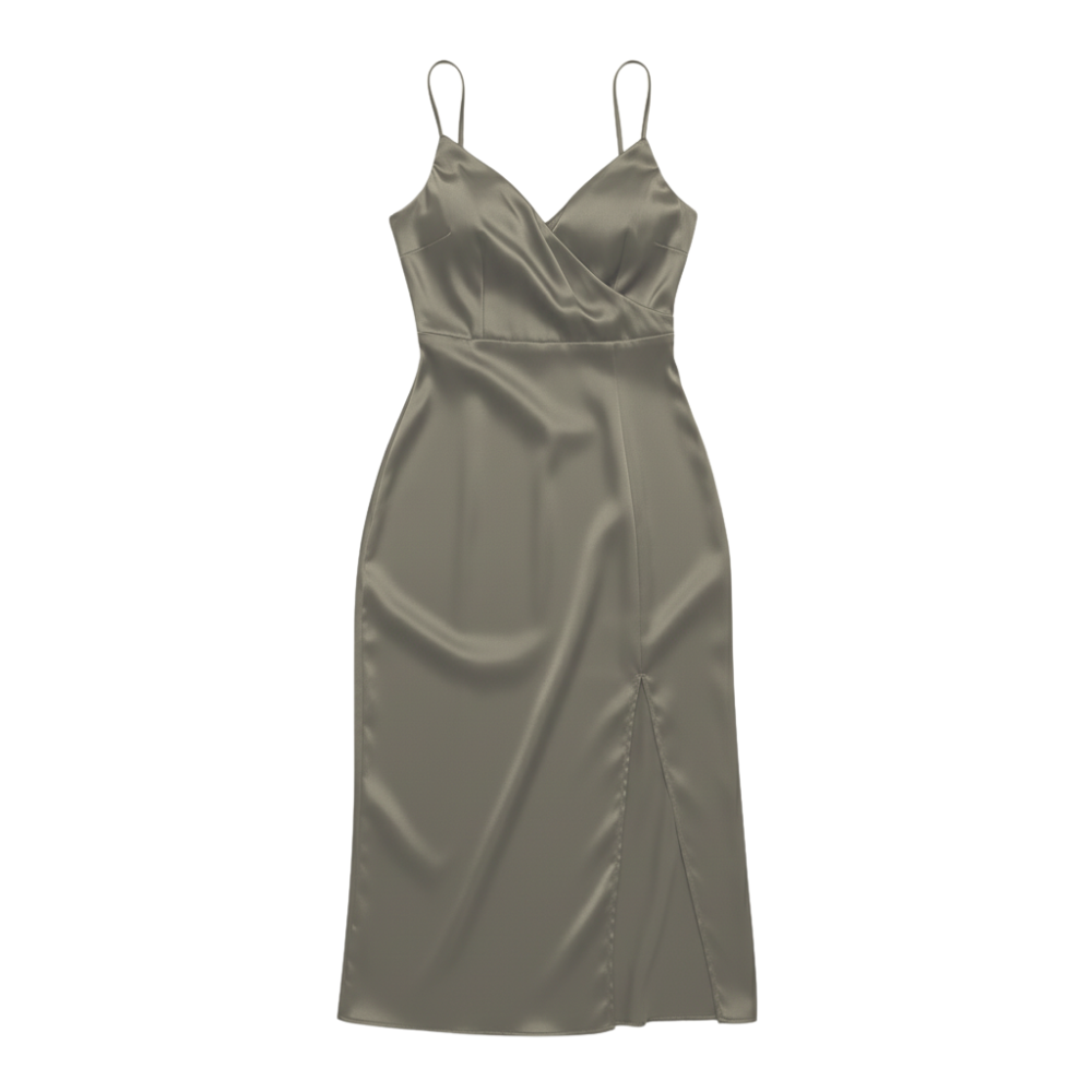 Dress with waterfall neckline and side slit