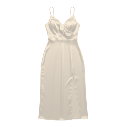 Dress with waterfall neckline and side slit