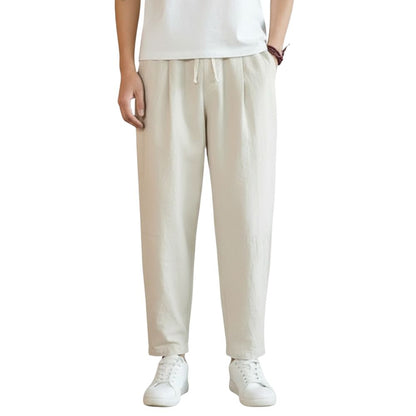 Lightweight men's leisure trousers with elastic waistband and straight cut