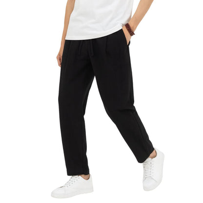 Lightweight men's leisure trousers with elastic waistband and straight cut