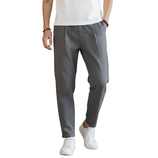 Lightweight men's leisure trousers with elastic waistband and straight cut