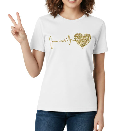 Graphic print short-sleeved T-shirt with heart design